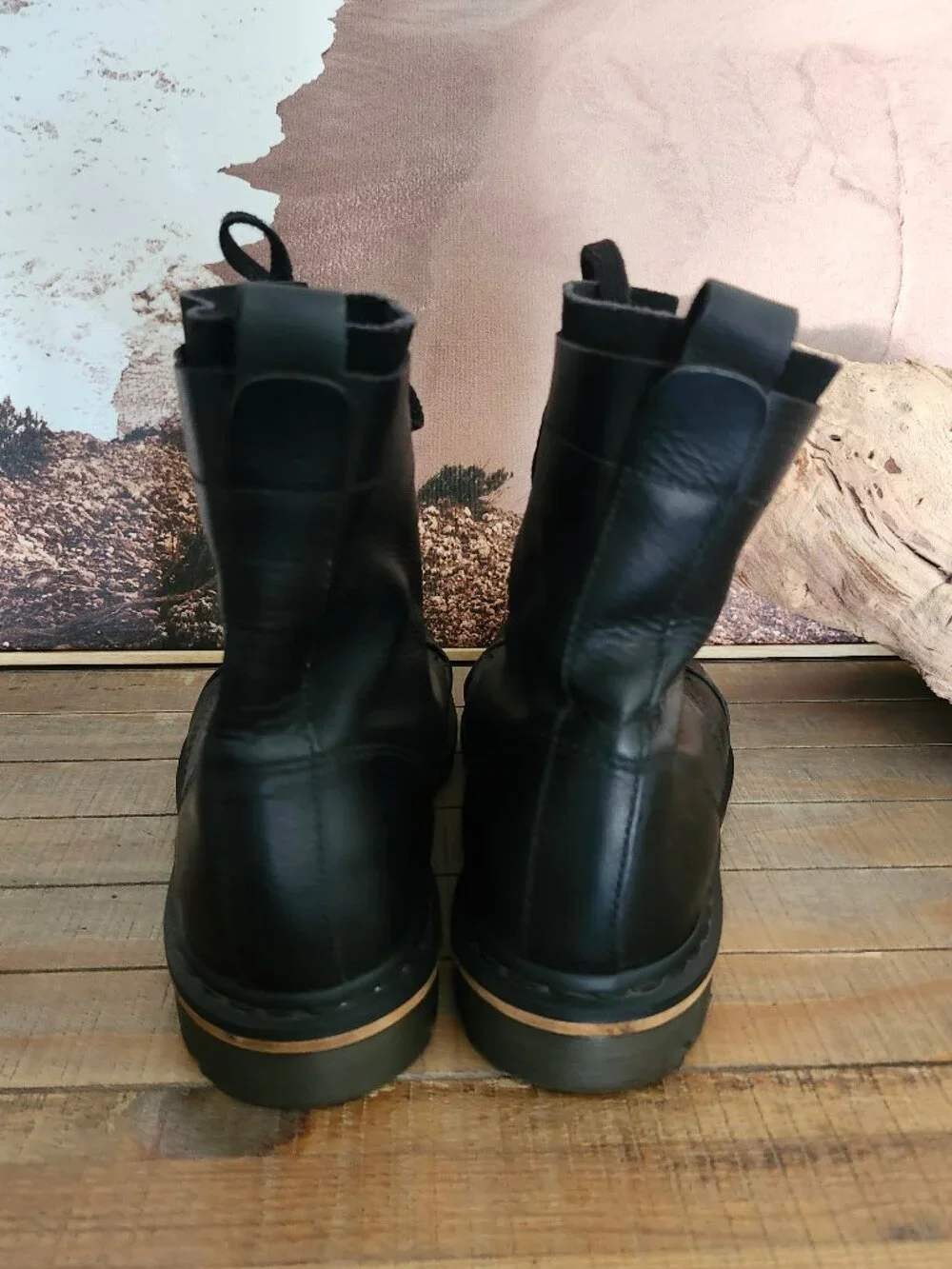 DR. MARTENS Black Pier Polished Wyoming Suede/Leather Cap Toe Boots Men's 11
